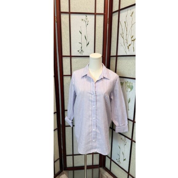 Liz Claiborne Shirt Women's, Size Small, Chic Linen-Blend Striped - Picture 1 of 7